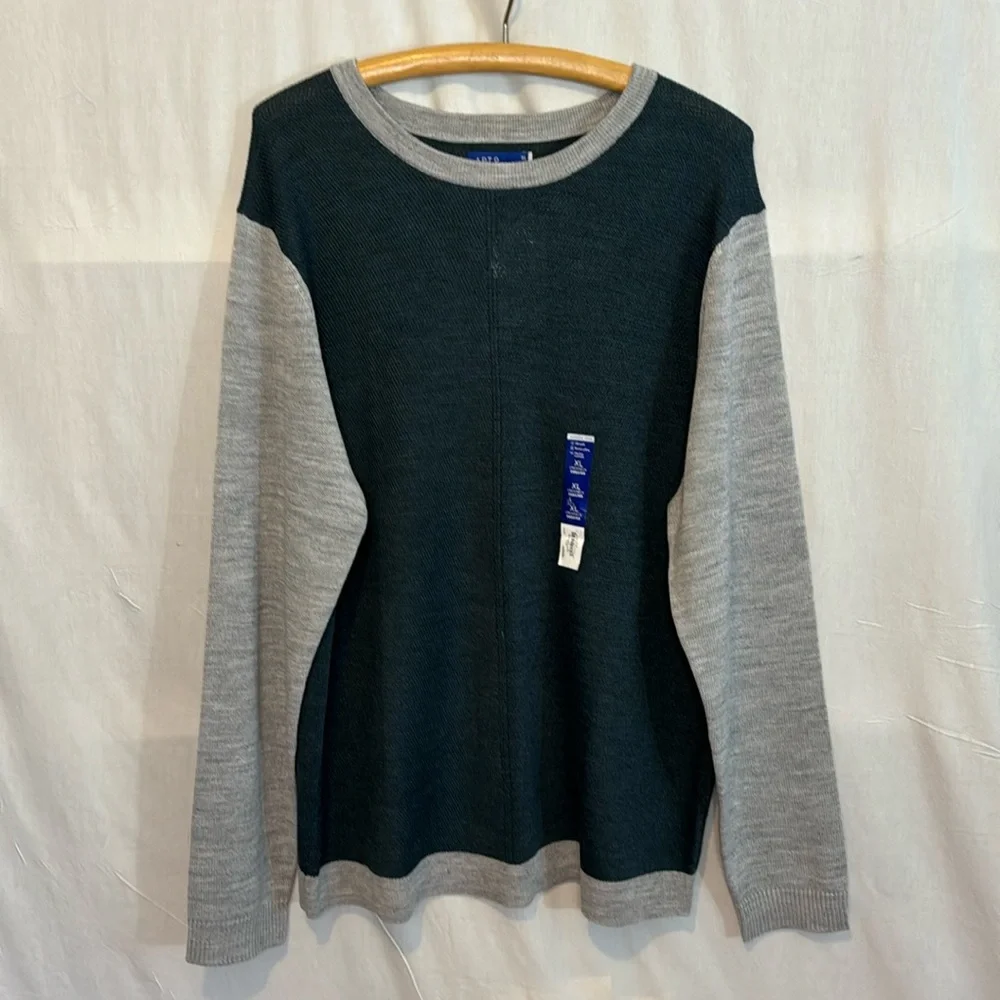 NWT Apartment 9 Men’s Green/Gray Merino Wool‎ Blend Crewneck Sweater in Size XL